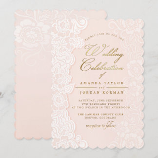 Invitation Dentelle florale rose pâle