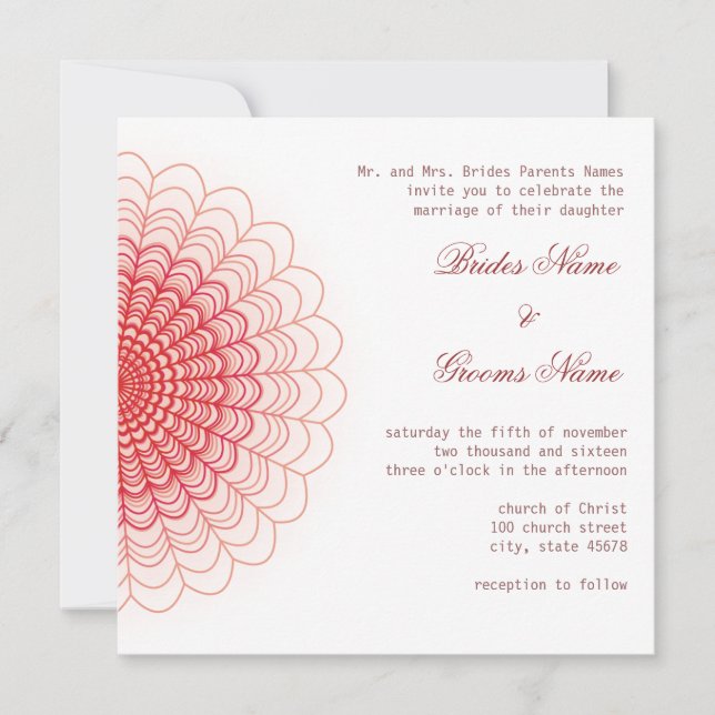 Invitation Dentelle florale rouge sur blanc (Devant)