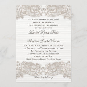 Invitation Dentelle florale victorienne Taupe et blanc