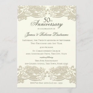 Invitation Dentelle florale vintage 50e anniversaire