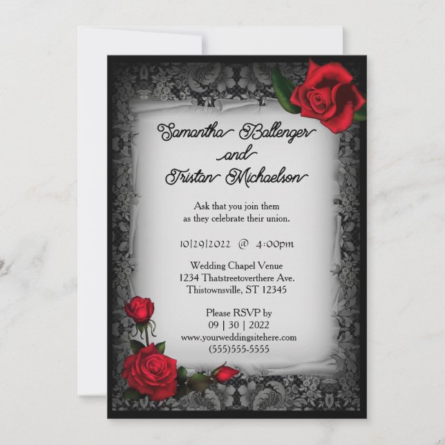 Invitation Dentelle grise et Mariage de parchemin Rose (Devant)