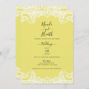 Invitation Dentelle Jaune & Blanc Élégant Mariage