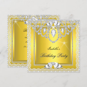 Invitation Dentelle Jaune Elégant Diamants Argent Anniversair
