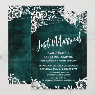 Invitation Dentelle, lumières et floral sur sarcelle Juste ma