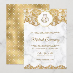 Invitation Dentelle Marbre blanc or dentelle islamique Mehndi
