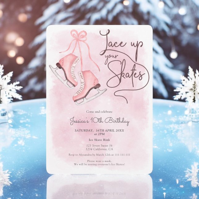 Invitation Dentelle moderne de vos patins patin à glace anniv (Modern lace up your skates ice skate birthday invitation)
