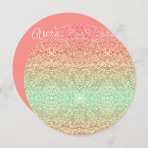 Invitation Dentelle motif dégradé rose or vert