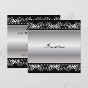 Invitation Dentelle noire argentée   toute occasion