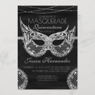Invitation Dentelle noire en argent Parties scintillant Masqu