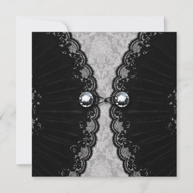 Invitation Dentelle noire et Diamant Look Goth Mariage (Devant)
