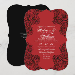 Invitation Dentelle noire et rouge Élégant Mariage gothique
