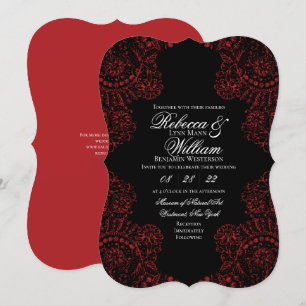 Invitation Dentelle noire et rouge Élégant Mariage gothique