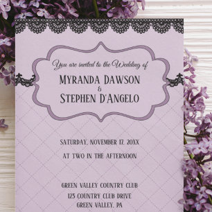 Invitation Dentelle noire sur Lavande douce Mariage personnal
