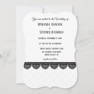 Invitation Dentelle noire sur mariage blanc personnalisé