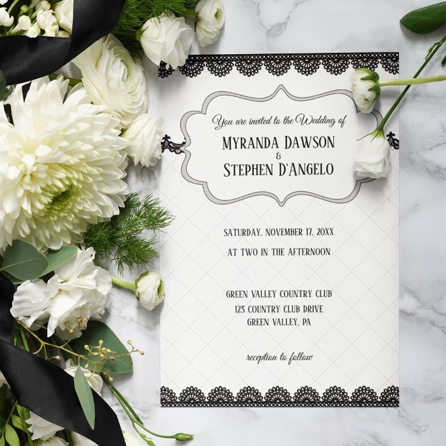 Invitation Dentelle noire sur mariage blanc personnalisé (Créateur téléchargé)