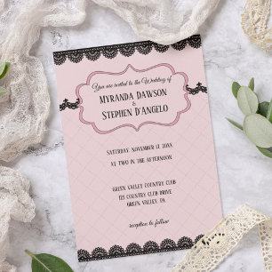 Invitation Dentelle noire sur Soft Pink Mariage personnalisé