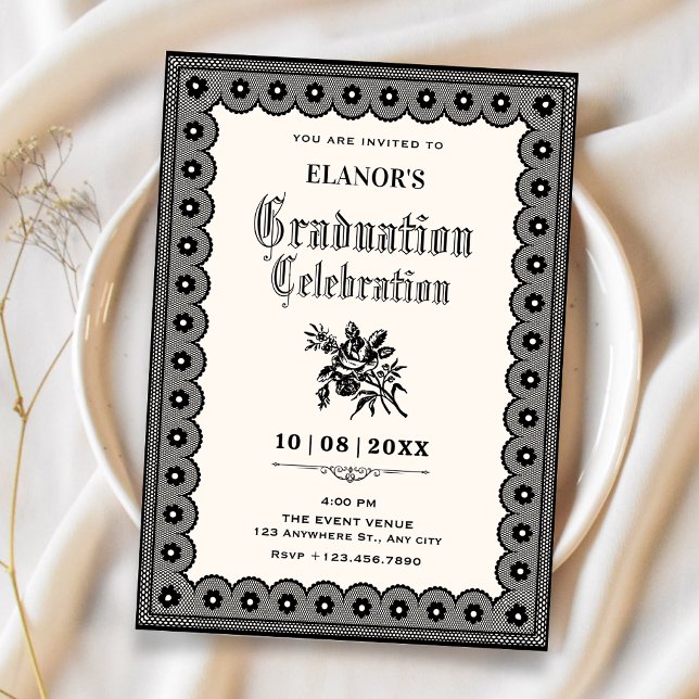 Invitation dentelle noire victorienne de remise de diplôme (Créateur téléchargé)