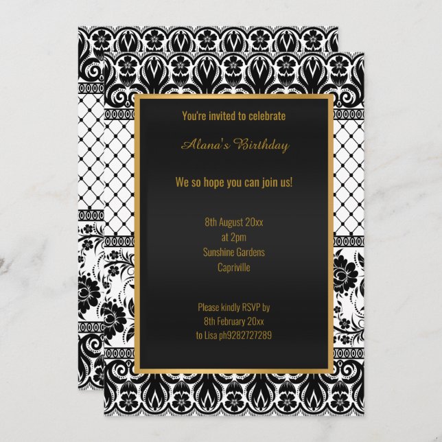Invitation Dentelle noire Vintage et blanche toute OCCASION (Devant / Derrière)