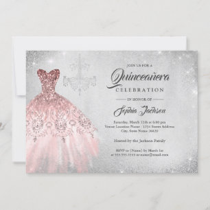 Invitation Dentelle or Rose argenté Dentelle or Quinceanera