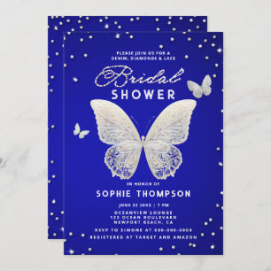 Invitation Dentelle Papillon Rhinestone Royal Blue Fête des m