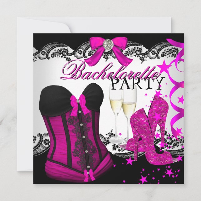 Invitation Dentelle Pink Corset Champagne Bachelorette Annive (Devant)