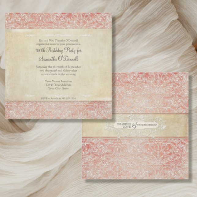 Invitation Dentelle Régence Française vintage 100e anniversai (Créateur téléchargé)