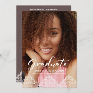 Invitation Dentelle romantique de la fête de la graduation en