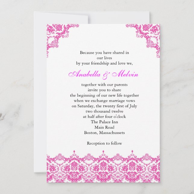 Invitation Dentelle rose (Devant)