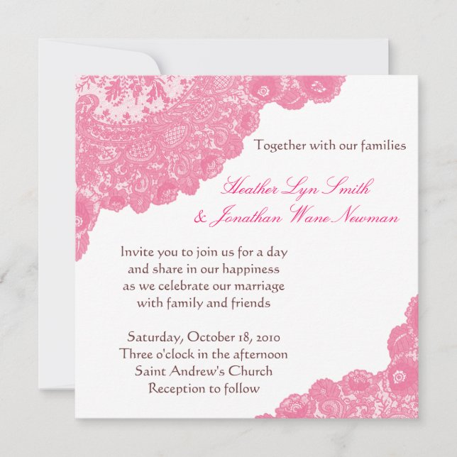 Invitation Dentelle rose (Devant)