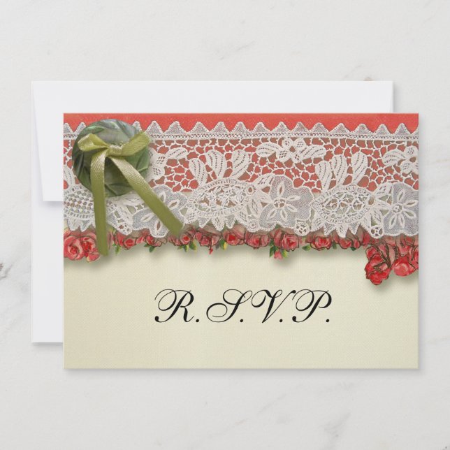 Invitation Dentelle Rose Antique Rouge Rustique Burlap Victor (Devant)
