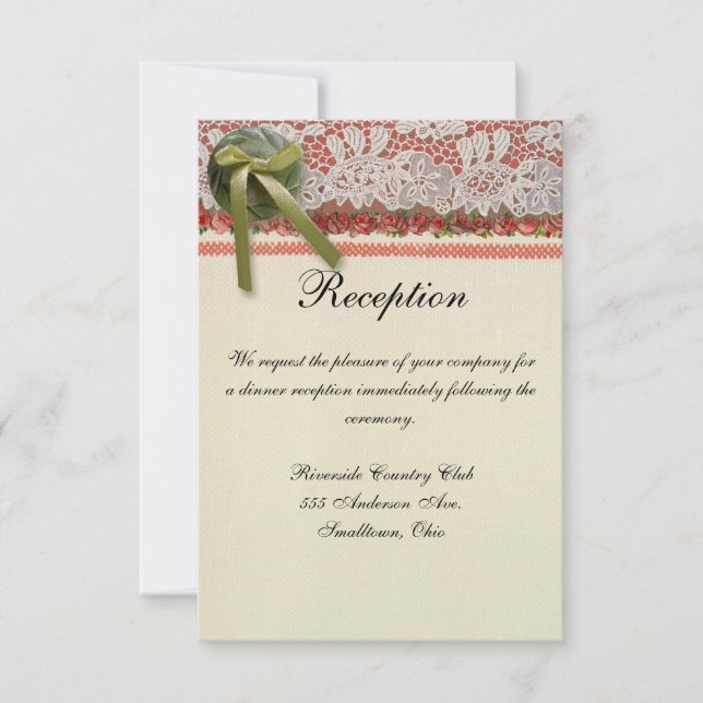 Invitation Dentelle Rose Antique Rouge Rustique Burlap Victor (Devant)