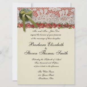 Invitation Dentelle Rose Antique Rouge Rustique Burlap Victor