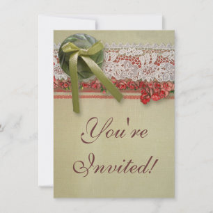 Invitation Dentelle Rose Antique Rouge Rustique Burlap Victor