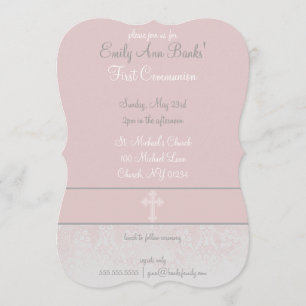 Invitation Dentelle rose Conception de la première communion