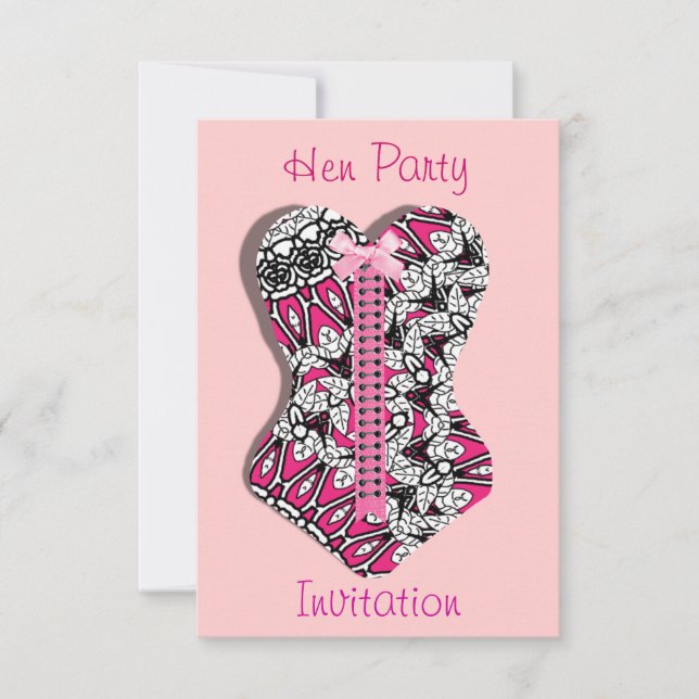 Invitation Dentelle rose Corset Girlie Hen Party Personnalisé (Devant)