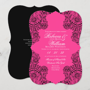 Invitation Dentelle rose et noire Élégant Mariage gothique