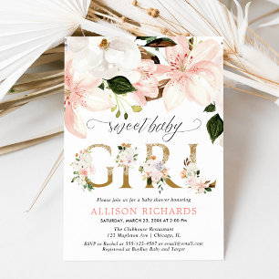 Invitation Dentelle rose pâle burlap baby shower fille floral
