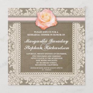 Invitation dentelle rose rose & burlap répétition dîner invit