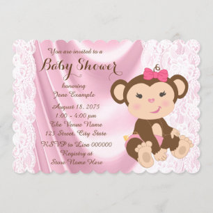 Invitation Dentelle rose singe bébé fille douche