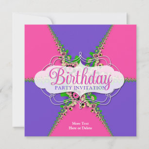 Invitation Dentelle rose violet Exotique Anniversaire Invitat
