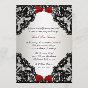 Invitation Dentelle rouge, blanche et noire Sweet 16