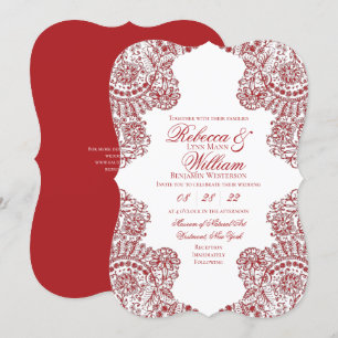 Invitation Dentelle rouge et blanche Élégant Mariage gothique