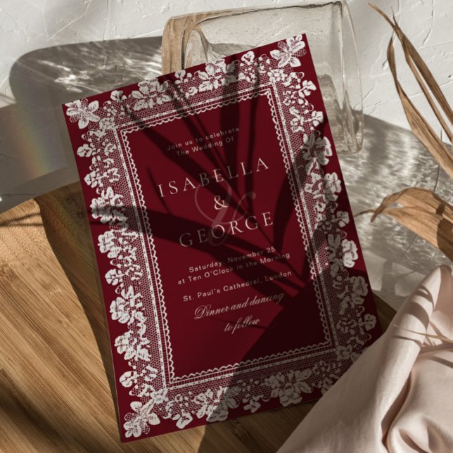 Invitation Dentelle Rouge foncé Mariage Old Money (Créateur téléchargé)