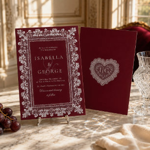Invitation Dentelle Rouge foncé Mariage Old Money