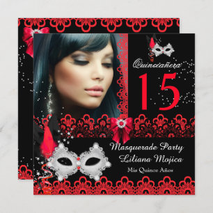 Invitation Dentelle rouge Masquerade Quinceanera