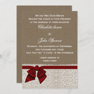 Invitation Dentelle russe Mariage rouge