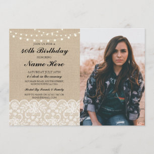 Invitation Dentelle rustique de toile de jute de fête