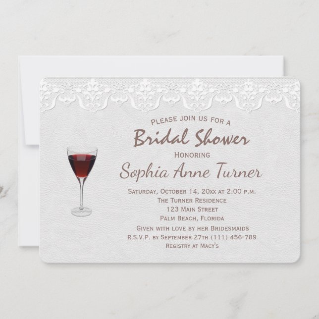 Invitation Dentelle rustique Dégustation de vin de la nuptial (Devant)