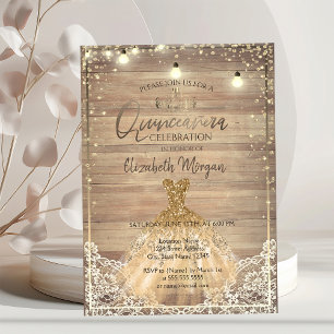 Invitation Dentelle rustique,Diadème,Lumières,Robe Quinceañer