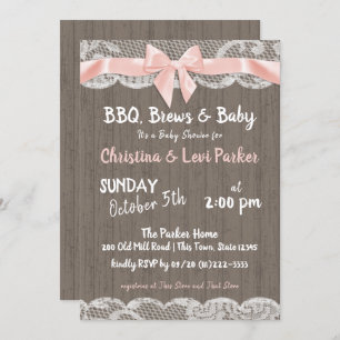 Invitation Dentelle rustique et Baby shower en bois